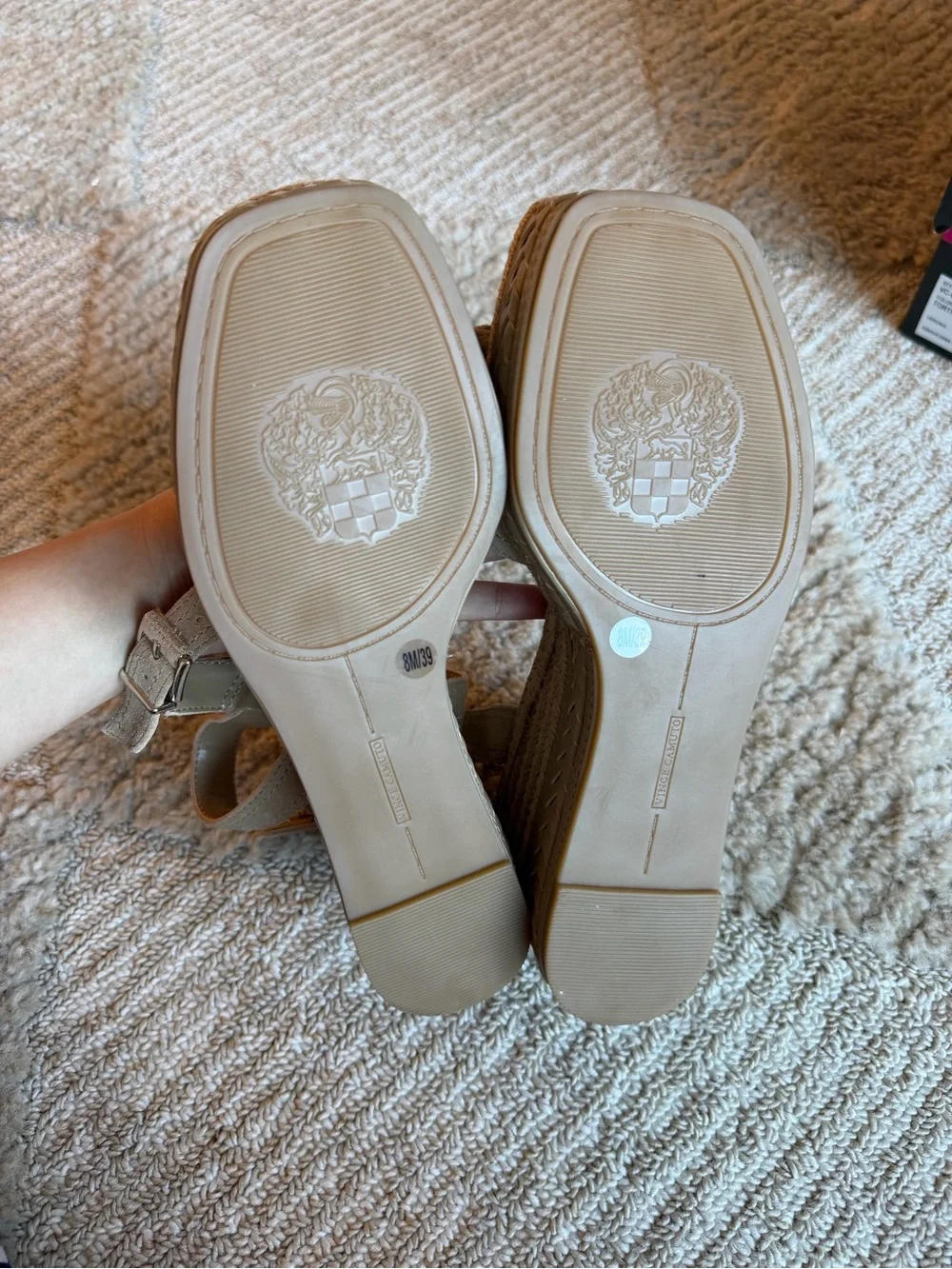 Vince Camuto Beige/Tan Espadrille Wedge Sandals Ankle Strap BRAND NEW NEVER WORN
